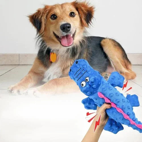 Squeaky crocodile plush for aggressive chewers