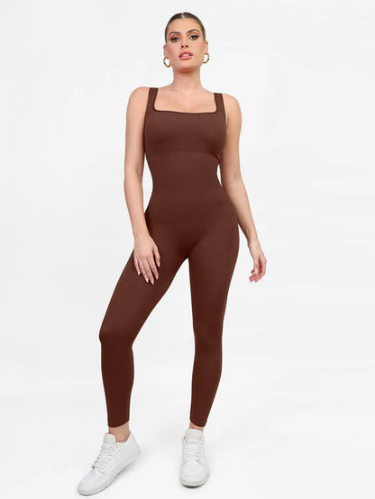 Seamless Square Neck One Piece Workout Jumpsuit Or Romper